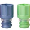 The complete color range of Micronic's screw cap Ultra: red, blue, light green, yellow