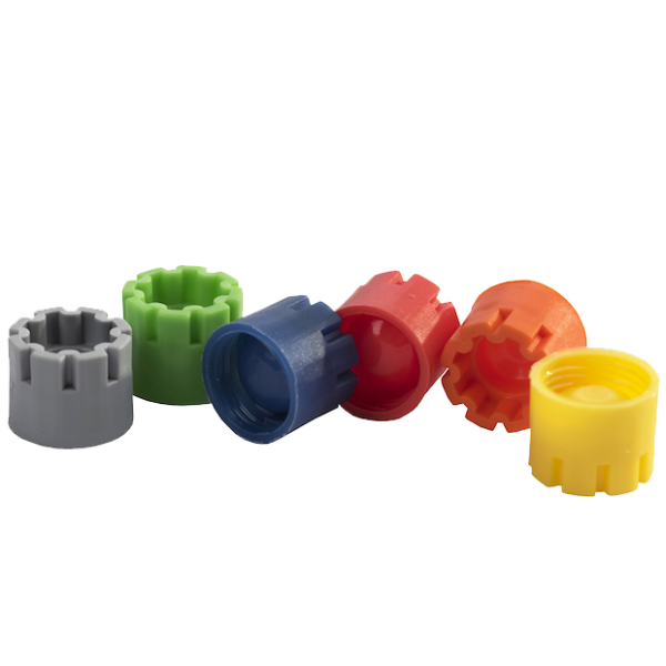 The color range of Micronic's externally threaded screw caps