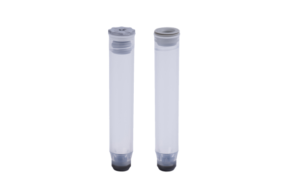 A 1.40ml internally threaded tube precapped with a grey low profile screw cap and a 1.40ml internally threaded tube precapped with a grey TPE push cap