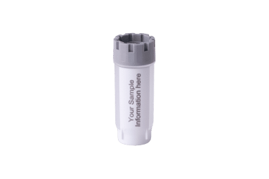 A single 2.00ml externally threaded hybrid tube with a sample ID etched into the blank white space