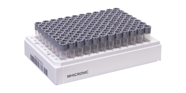 0.80ml tubes precapped with grey screw caps in Micronic 96-3 rack